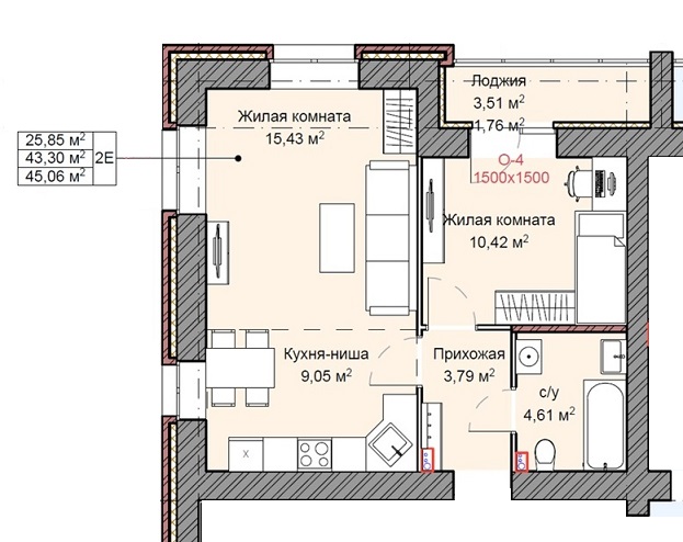 планировка квартиры 45 м2